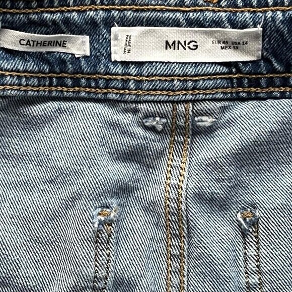 MNG Mango Jeans Womens 14 Blue High-Waisted Wide-Leg Frayed Distressed Denim - Picture 2 of 7